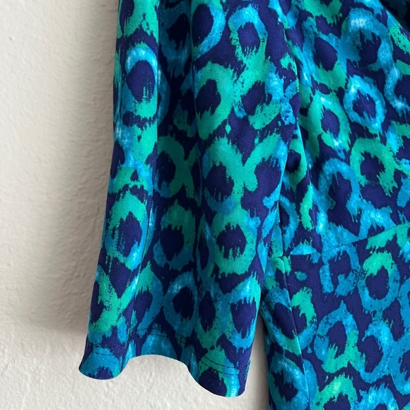 RALPH LAUREN Jersey Blue Green Print Dress Cocktail Batik Moc Wrap Empire, Sz 10 - Picture 7 of 9